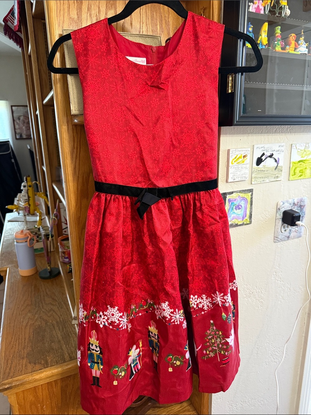 Bonnie Jean Red Holiday Nutcracker Dress with Black velvet Waist Bow
